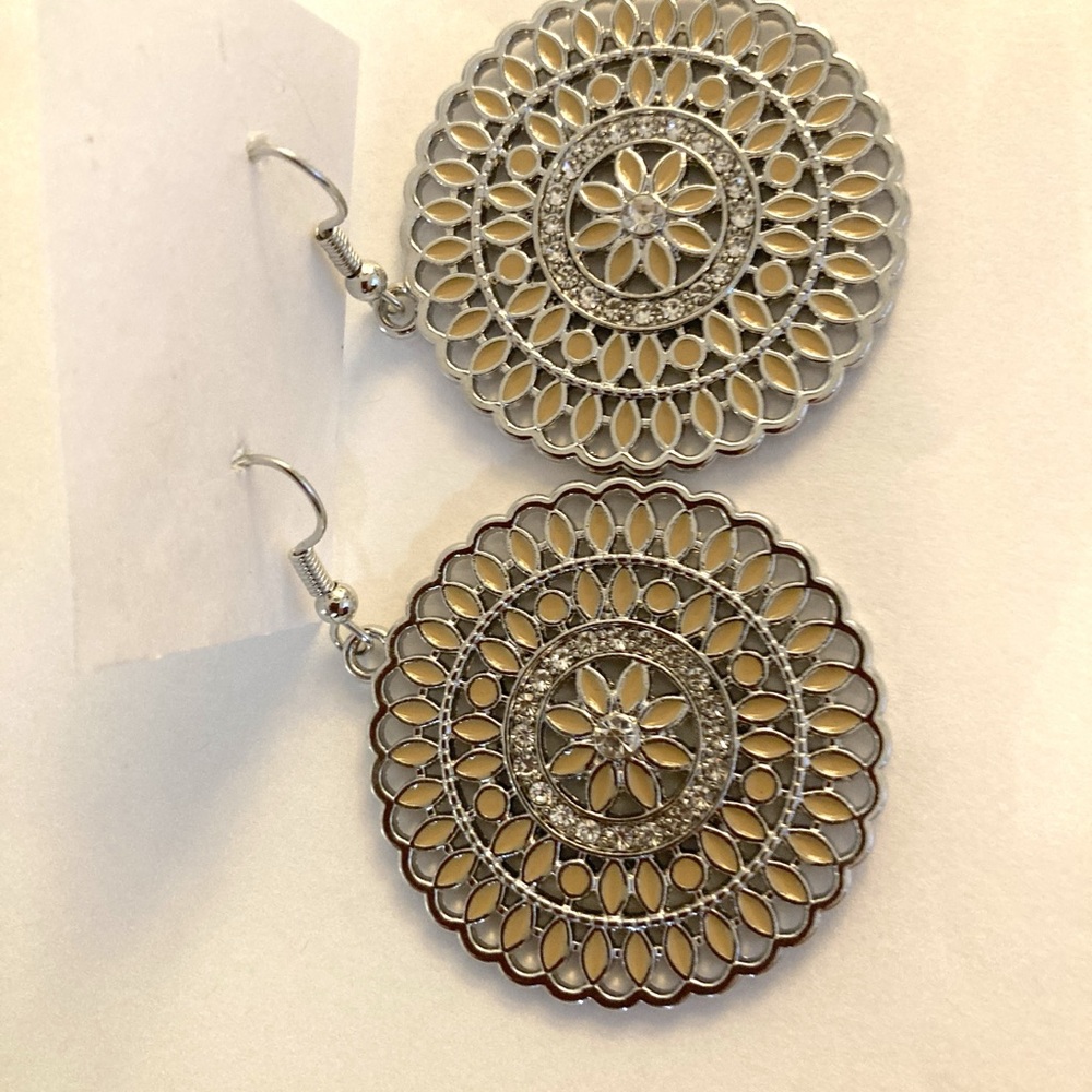 Versatile Silver and Ivory Enamel Mandala Earrings
